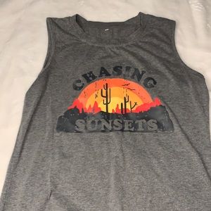 Grey chasing sunsets tank top